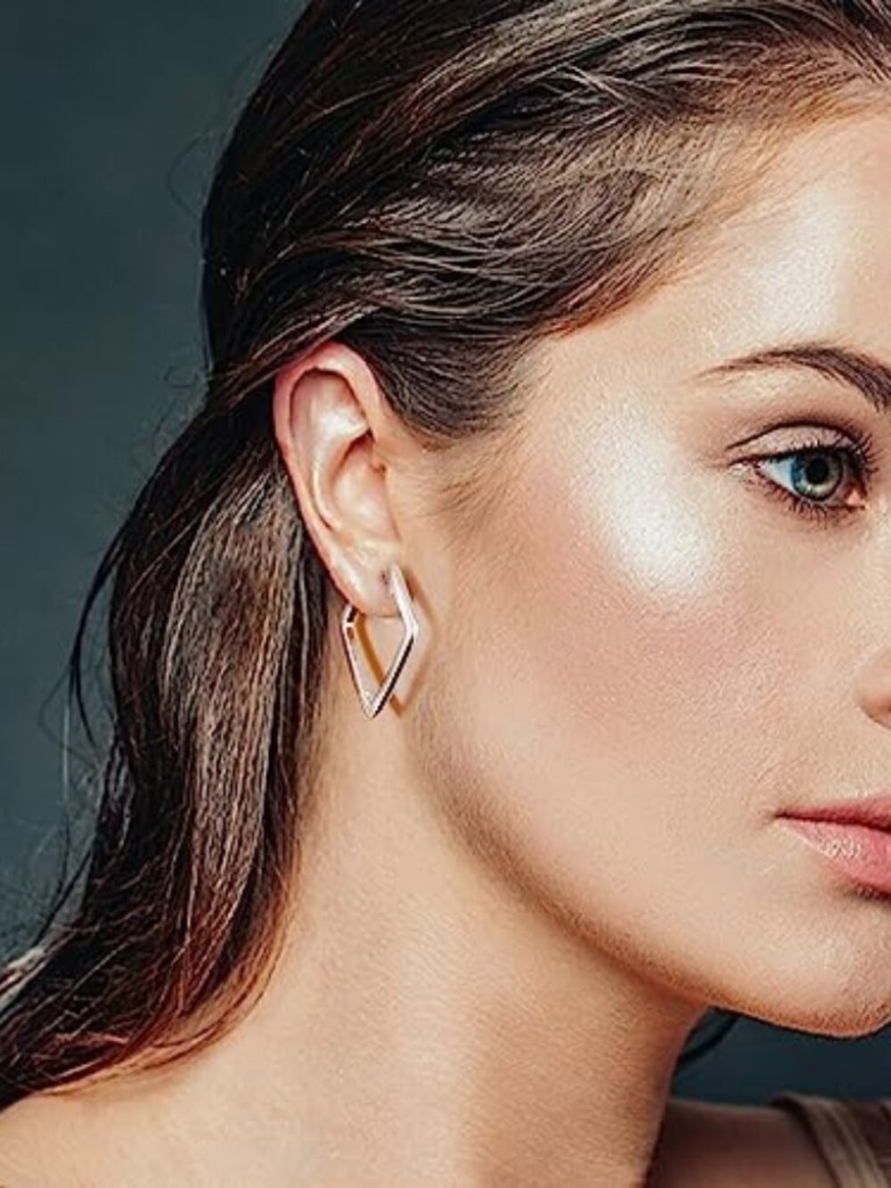 Silver Earrings Star Geometric Rhombus‎ Silver Hoop Earrings for Women Trendy